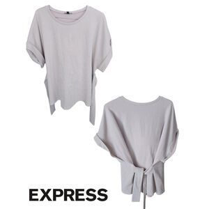 Express Women's XL Cream White Ribbed Knit Top Belted Oversized Boxy Blouse